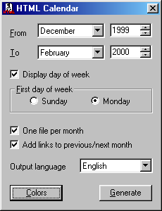 HTML Calendar - Fentre principale